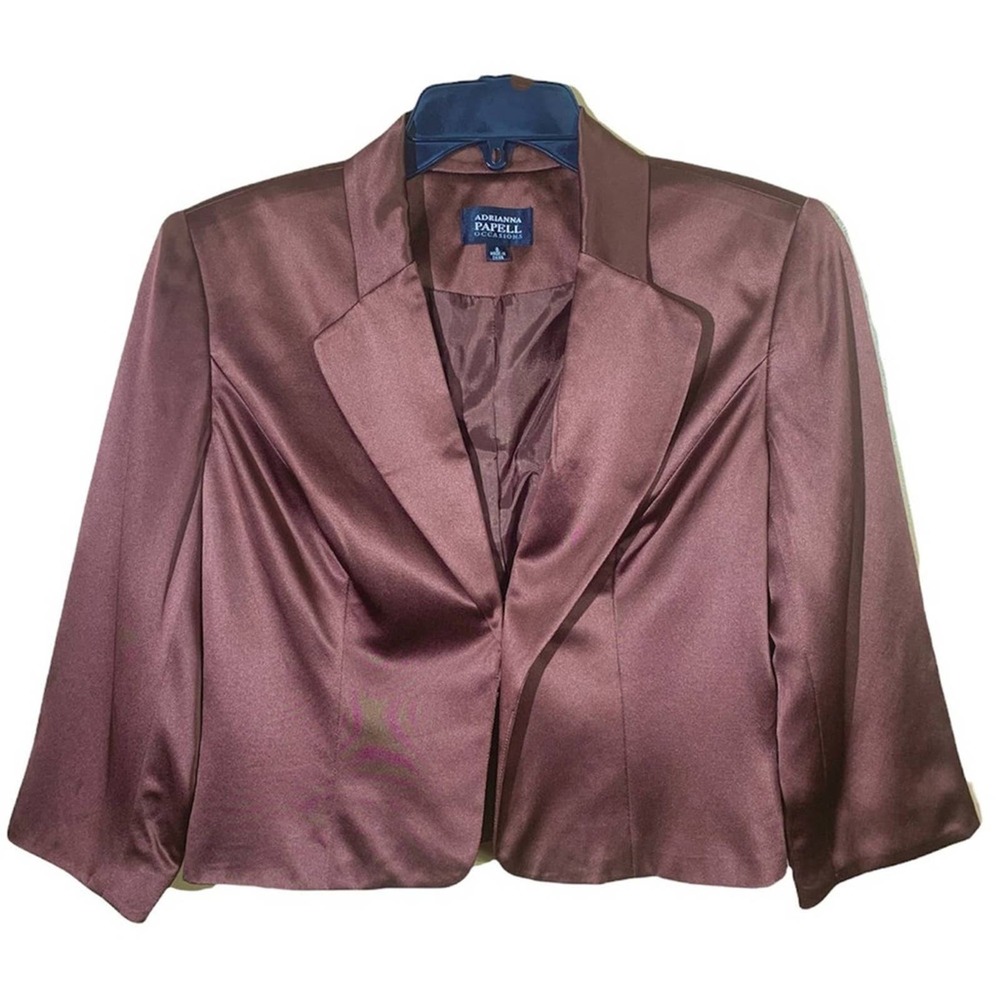 ADRIANNA PAPELL OCCASIONS 100% SILK 3/4 SLEEVES COLOR BROWN BLAZER SIZE 6